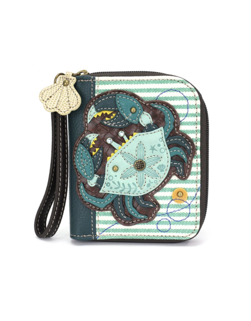 Chala Zip-Around Wallet - Teal Crab - teal stripe