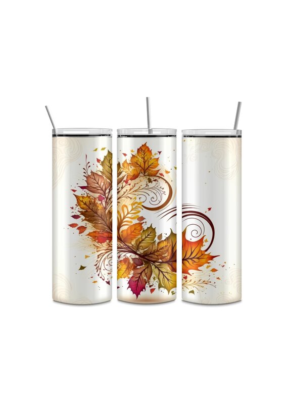 FloBama Girls Tumbler 20oz w Lid Fall Leaves Swirl