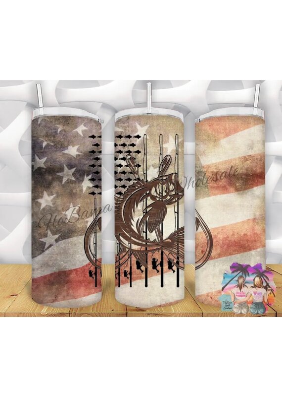 FloBama Girls Tumbler 20oz w Lid Fish & Poles USA