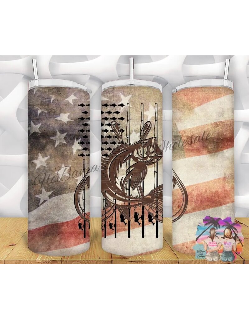Tumbler 20oz w Lid Fish & Poles USA