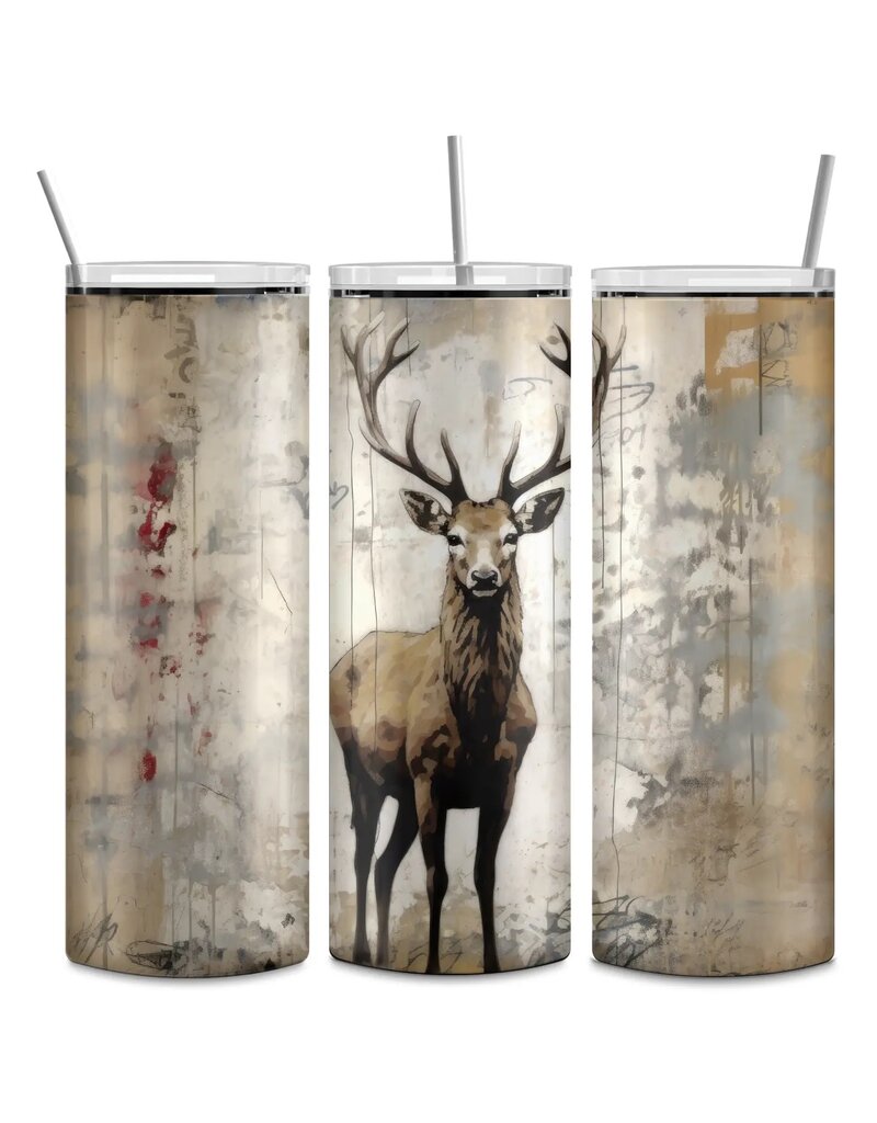 Tumbler 20oz w Lid Hunting Deer Grunge