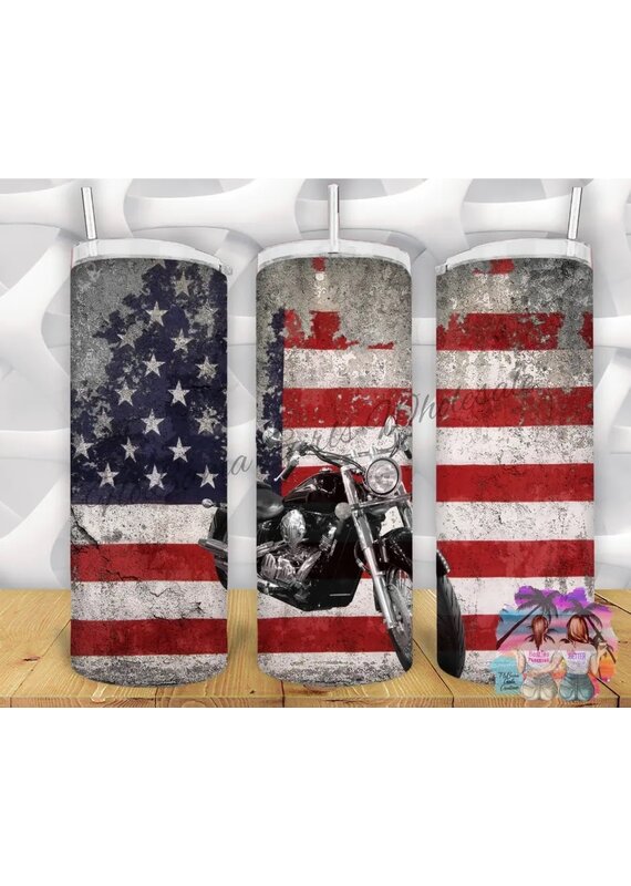 FloBama Girls Tumbler 20oz w Lid Motorcycle USA Flag