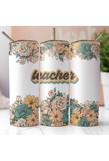 Tumbler 20oz w Lid Occupation Retro Teacher Floral