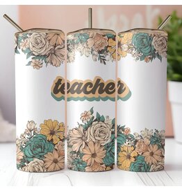 Tumbler 20oz w Lid Occupation Retro Teacher Floral