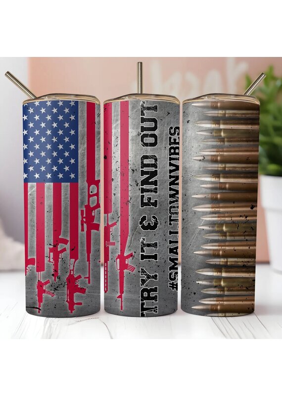 Tumbler 20oz w Lid Small Town Vibes 2A Grunge