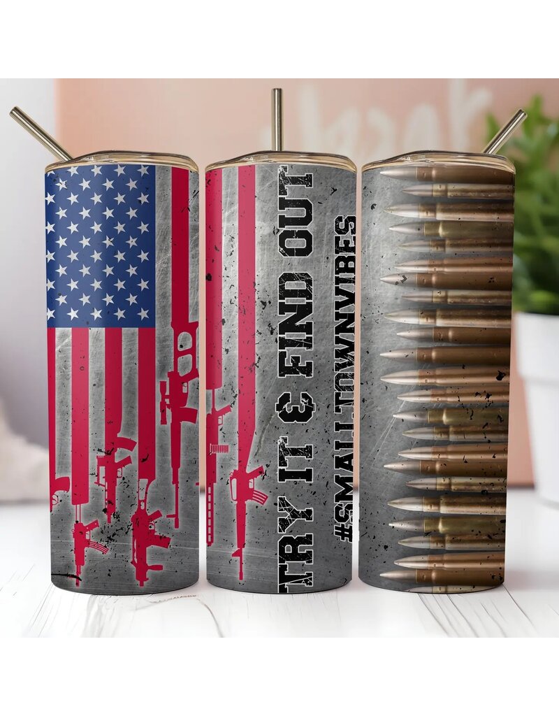 Tumbler 20oz w Lid Small Town Vibes 2A Grunge