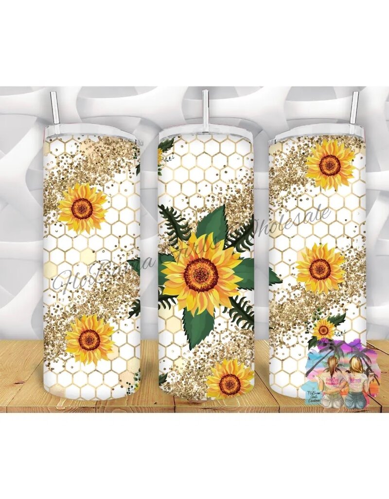 FloBama Girls Tumbler 20oz w Lid Sunflower & Honeycomb