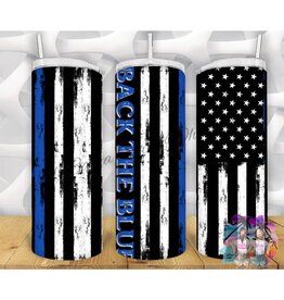 Tumbler 20oz w Lid Police Back the Blue Flag