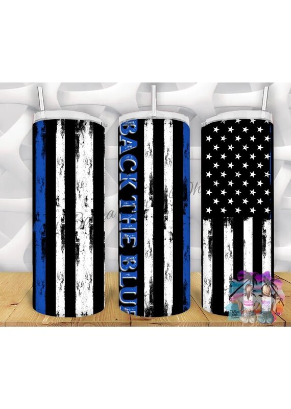 Tumbler 20oz w Lid Police Back the Blue Flag