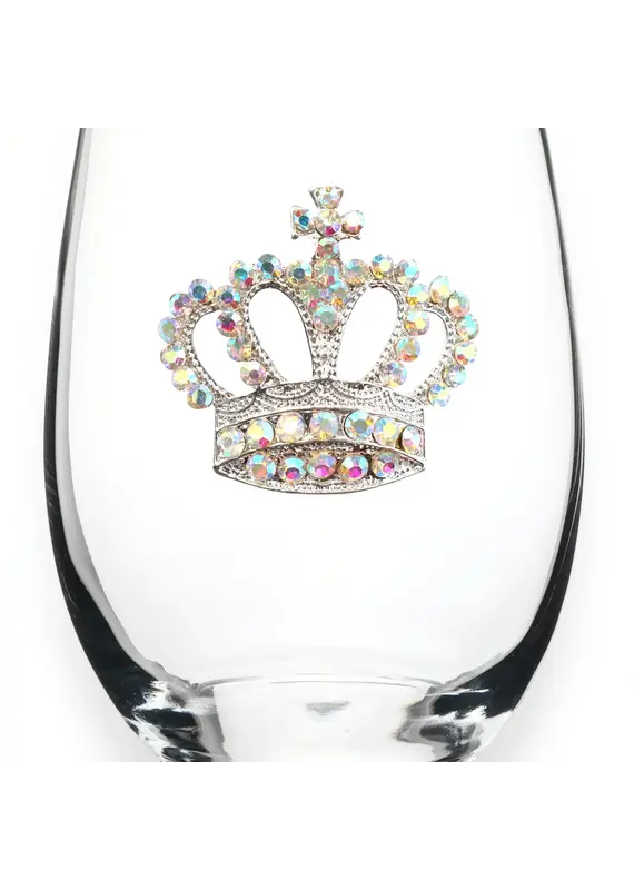 The Queens' Jewels Aurora Borealis Crown Jeweled Stemless Wine Glass