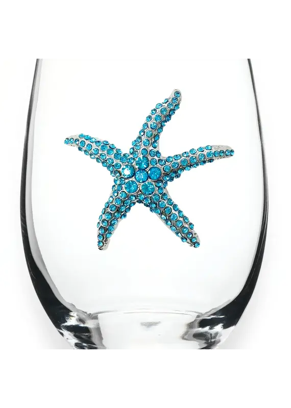 The Queens' Jewels Blue Starfish Jeweled Stemless Wine Glass