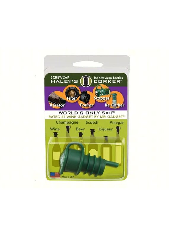 Entertaining Essentials Haleys Corker 5 in 1 Wine Tool Original Screwcap Green Clamshell