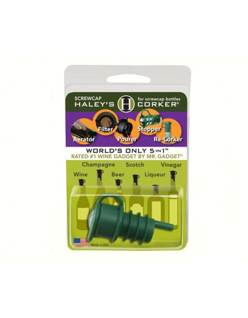 Entertaining Essentials Haleys Corker 5 in 1 Wine Tool Original Screwcap Green Clamshell