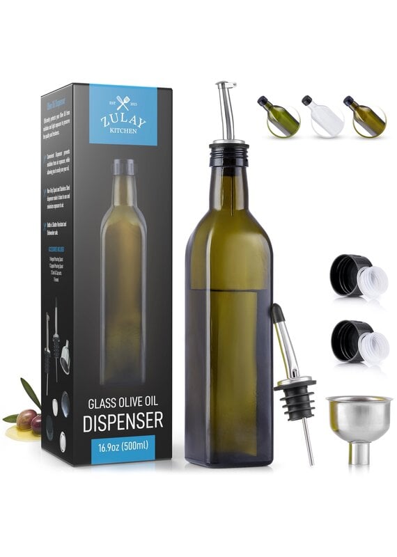 Zulay Kitchen Olive Oil Dispenser Bottle 16.9 oz: Glass Brown