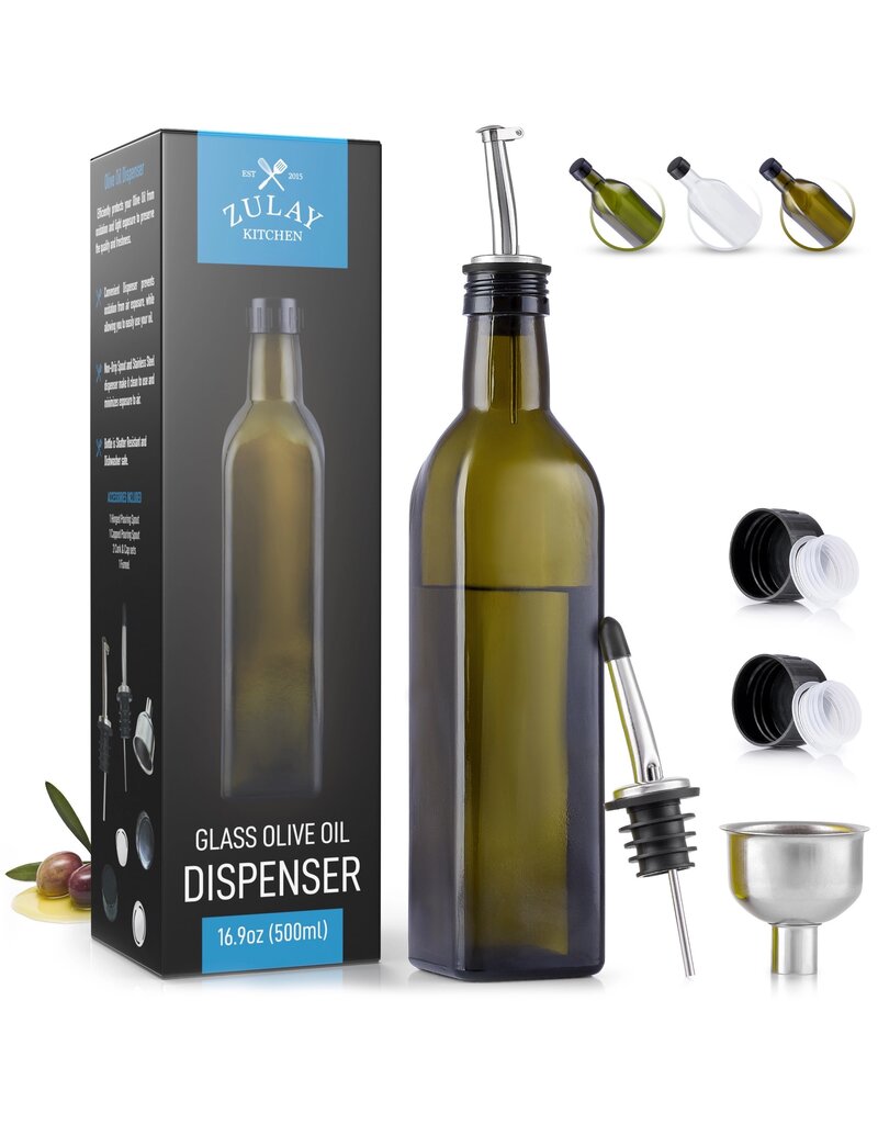 Zulay Kitchen Olive Oil Dispenser Bottle 16.9 oz: Glass Brown