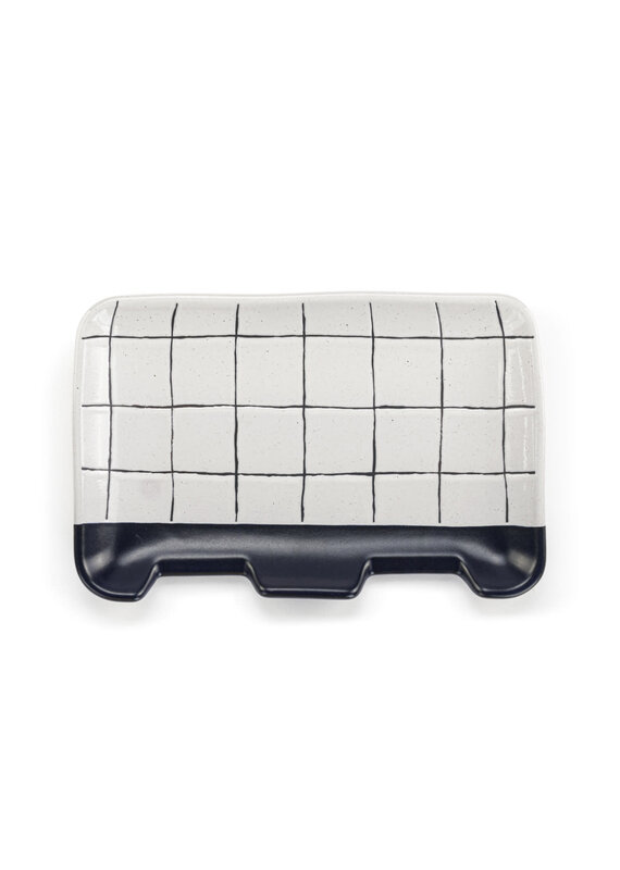 White Blue Plaid Double Spoon Rest