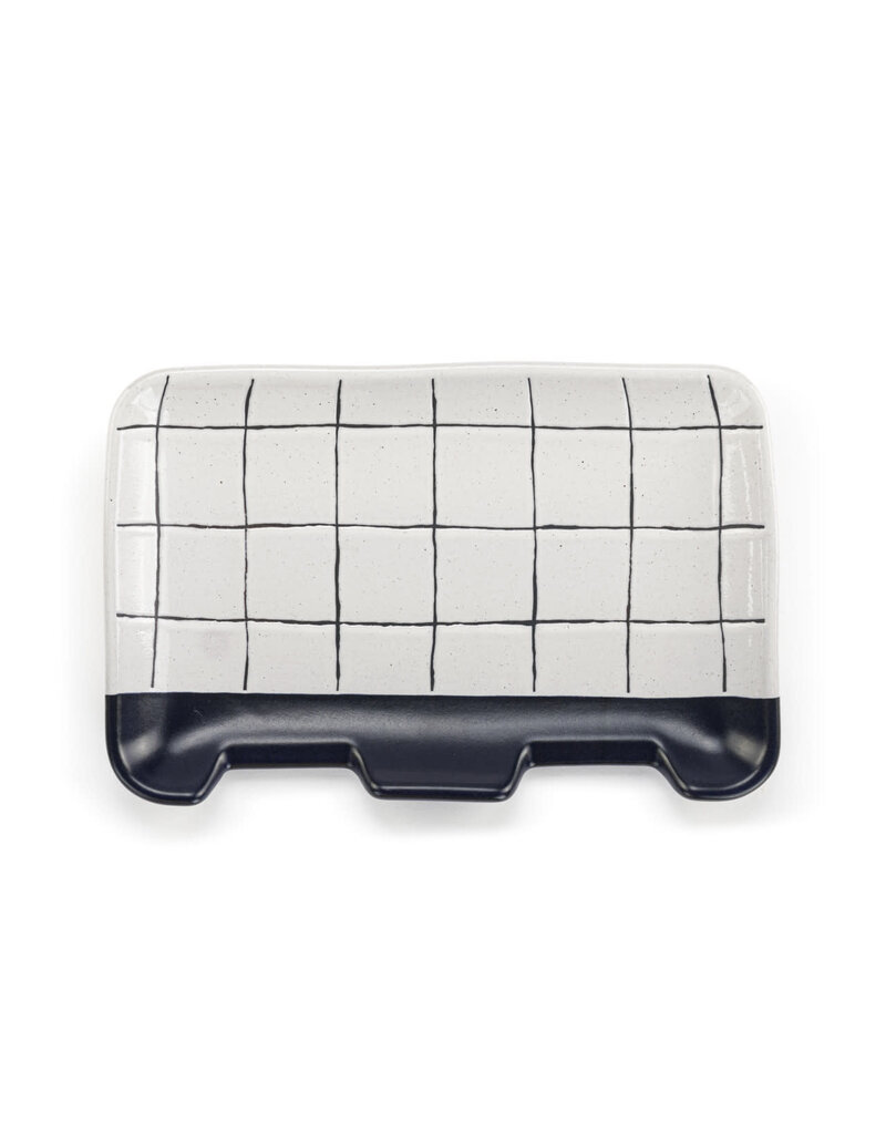 White Blue Plaid Double Spoon Rest