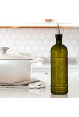 Couronne Co Olive Branch Glass Oil/Vinegar Bottle W/Spout Green