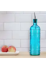 Couronne Co Olive Branch Glass Oil/Vinegar Bottle W/Spout Aqua