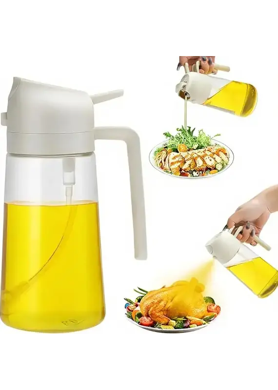 Otterware Oil Sprayer for Cooking, 2 in 1 Olive Oil Dispenser Bottle for Kitchen, 16oz White