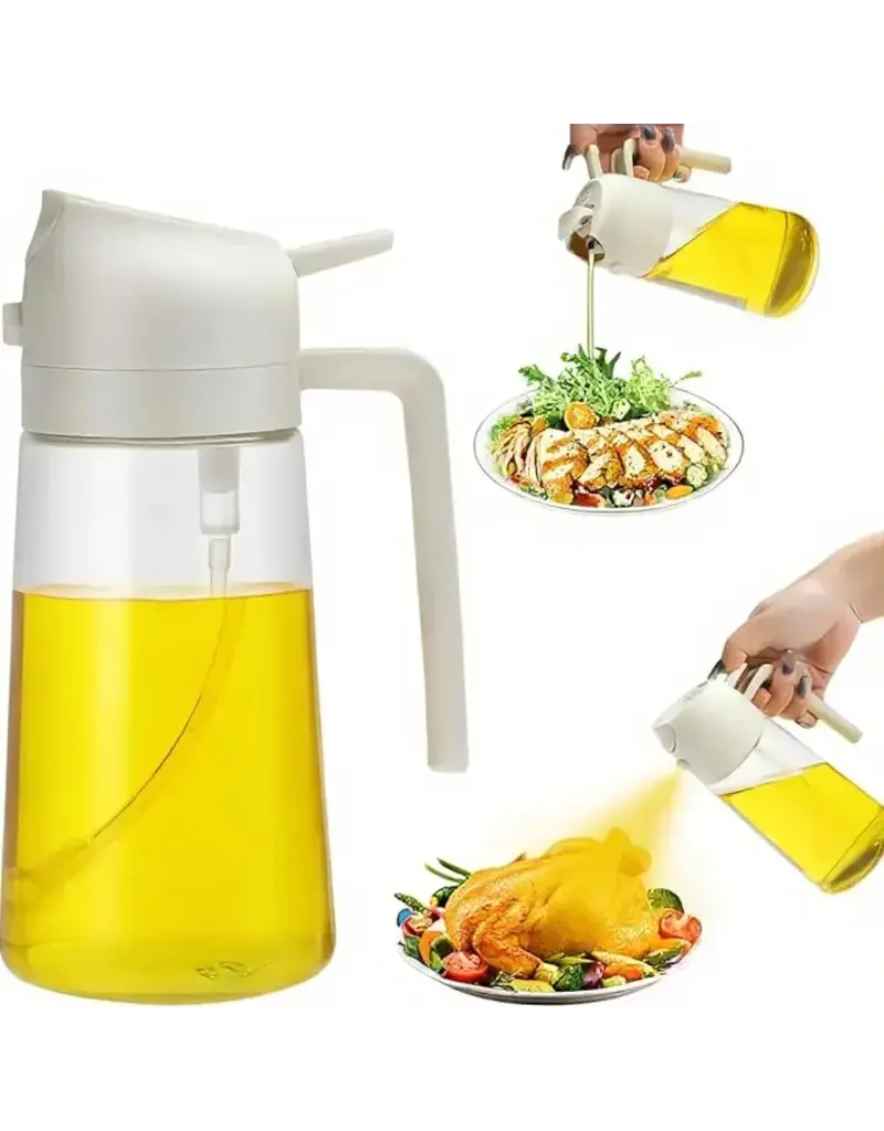 Otterware Oil Sprayer for Cooking, 2 in 1 Olive Oil Dispenser Bottle for Kitchen, 16oz White