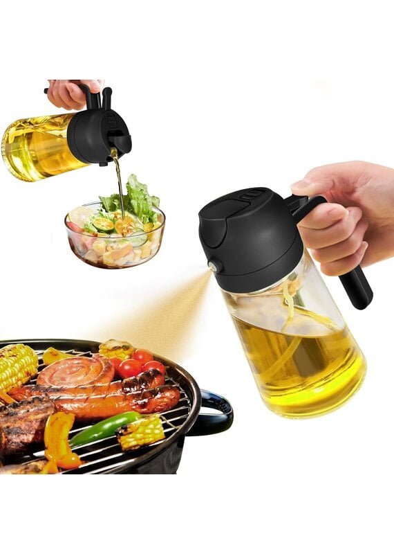 Otterware Oil Sprayer for Cooking, 2 in 1 Olive Oil Dispenser Bottle for Kitchen, 16oz Black