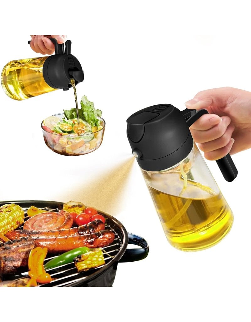 Otterware Oil Sprayer for Cooking, 2 in 1 Olive Oil Dispenser Bottle for Kitchen, 16oz Black