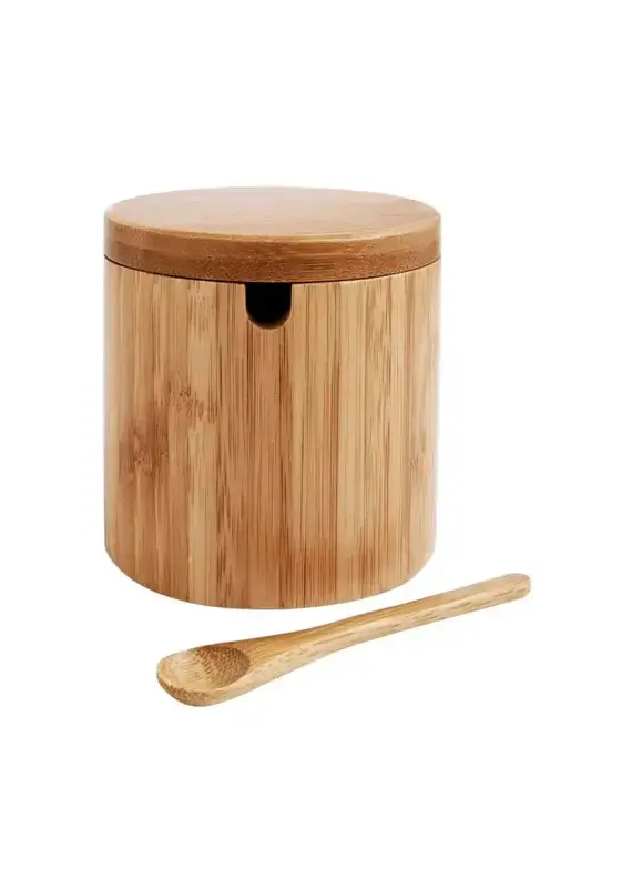 HIC - Harold Import Co. Bamboo Salt Box with Lid & Spoon 7oz - Kitchen Storage
