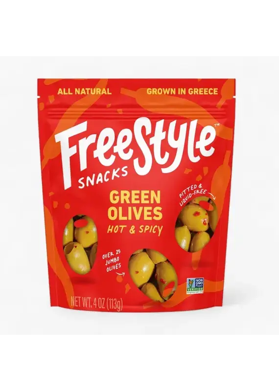 Freestyle Snacks Green Olives Hot & Spicy 4.02oz
