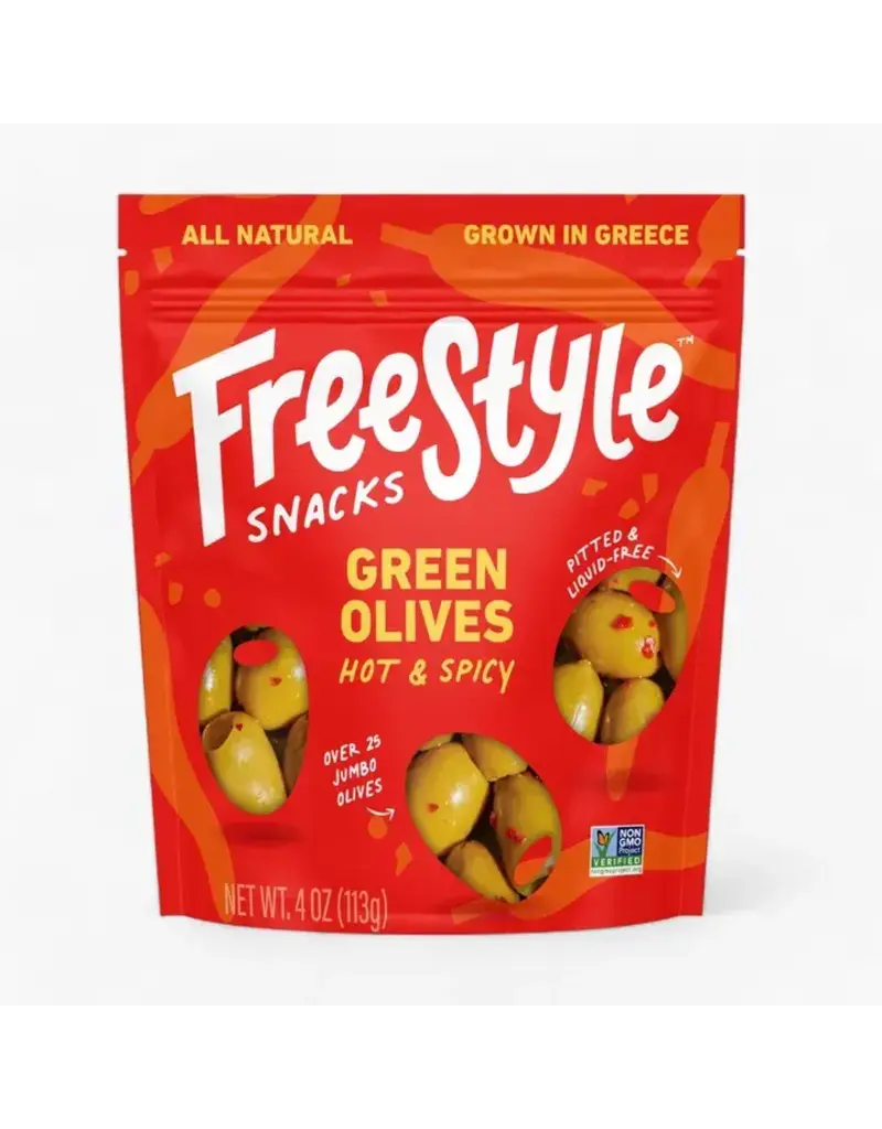 Freestyle Snacks Green Olives Hot & Spicy 4.02oz