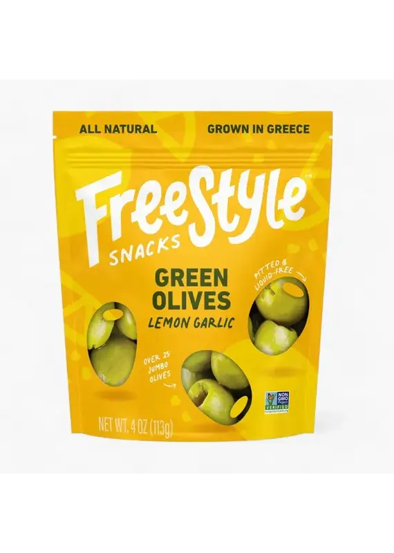Freestyle Snacks Green Olives Lemon Garlic 4oz