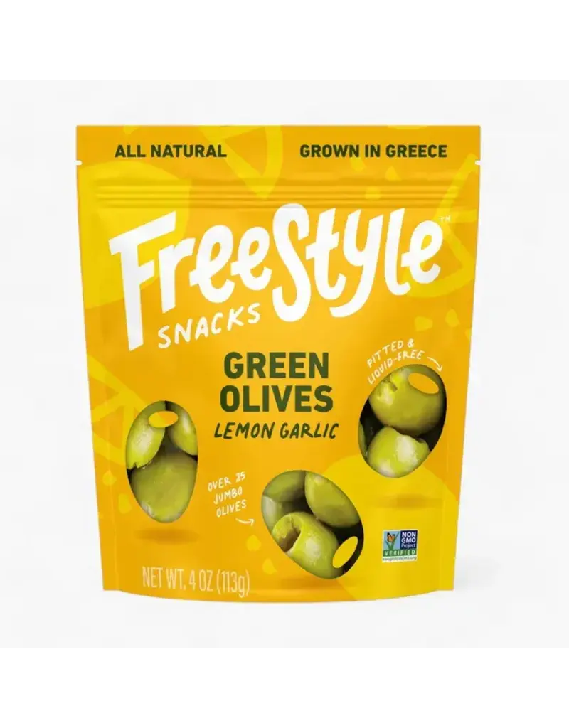 Freestyle Snacks Green Olives Lemon Garlic 4oz
