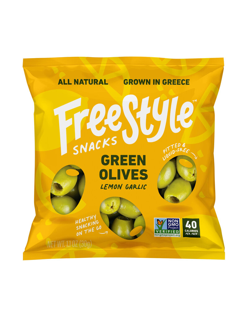 Freestyle Snacks Green Olives Lemon Garlic 1.1oz