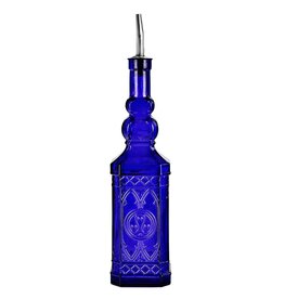 Couronne Co Ornate Glass Oil/Vinegar Bottle W/Pour Spout Cobalt