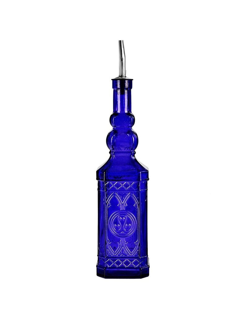 Couronne Co Ornate Glass Oil/Vinegar Bottle W/Pour Spout Cobalt