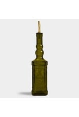 Couronne Co Ornate Glass Oil/Vinegar Bottle W/Pour Spout Vintage Green