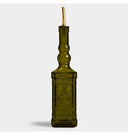 Couronne Co Ornate Glass Oil/Vinegar Bottle W/Pour Spout Vintage Green