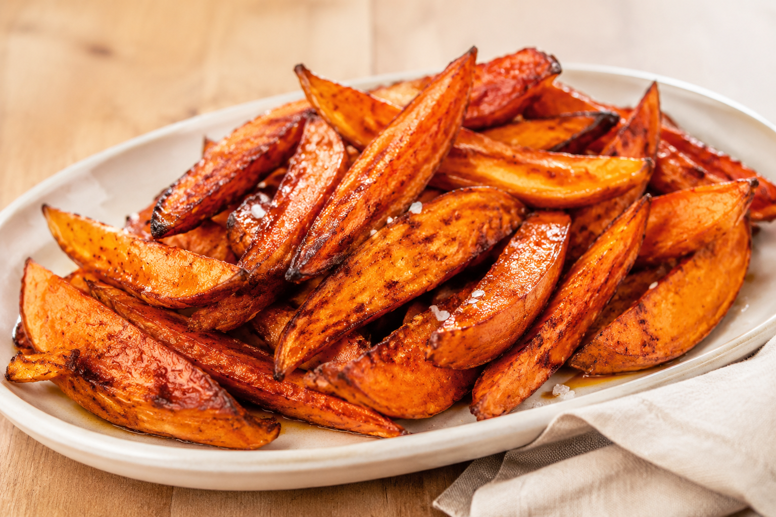   Cinnamon Pear Balsamic Roasted Sweet Potato Wedges