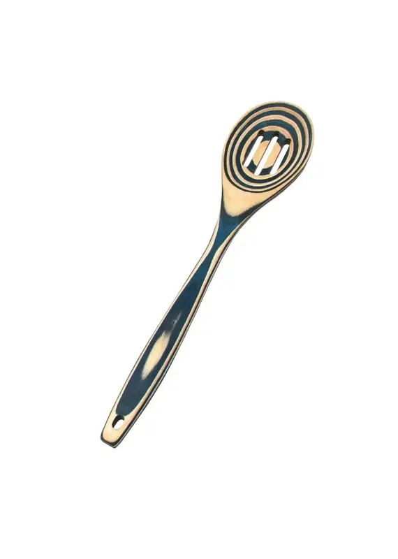 Island Bamboo 12" Blue Pakka Wood Slotted Spoon