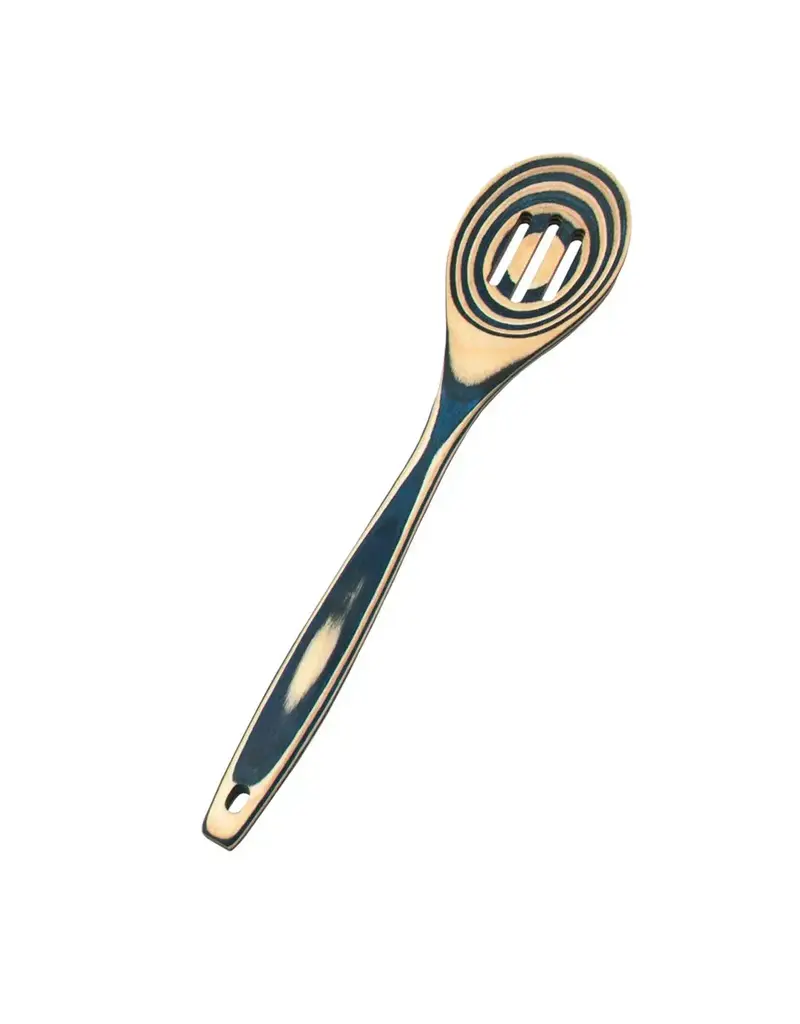 Island Bamboo 12" Blue Pakka Wood Slotted Spoon