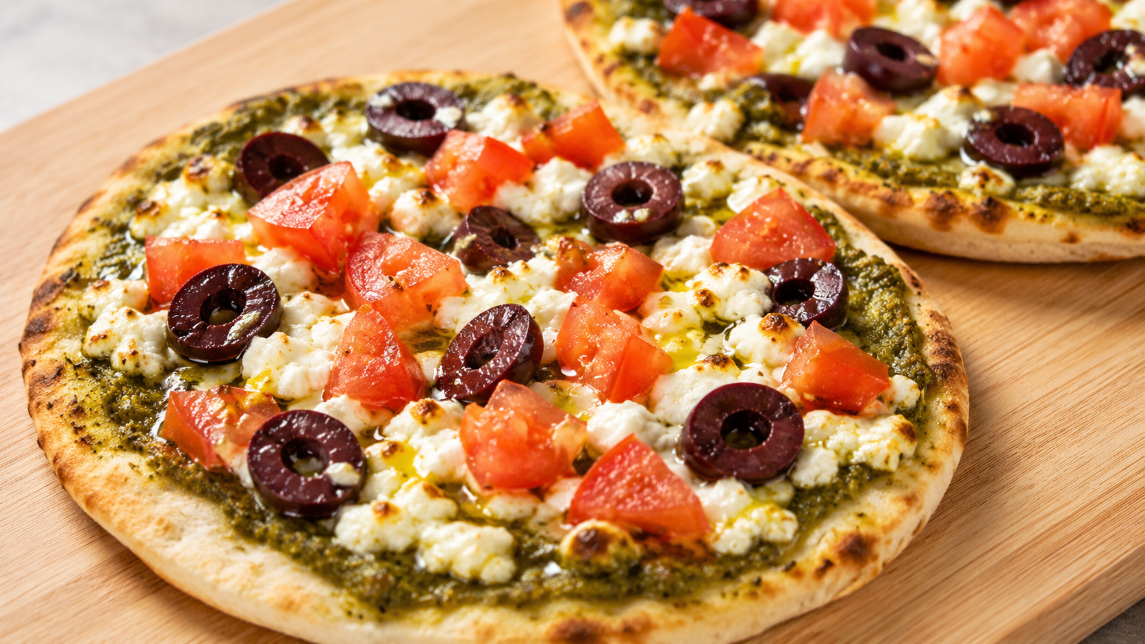 Mediterranean Pesto Pizza with Tuscan Herb Olive Oil