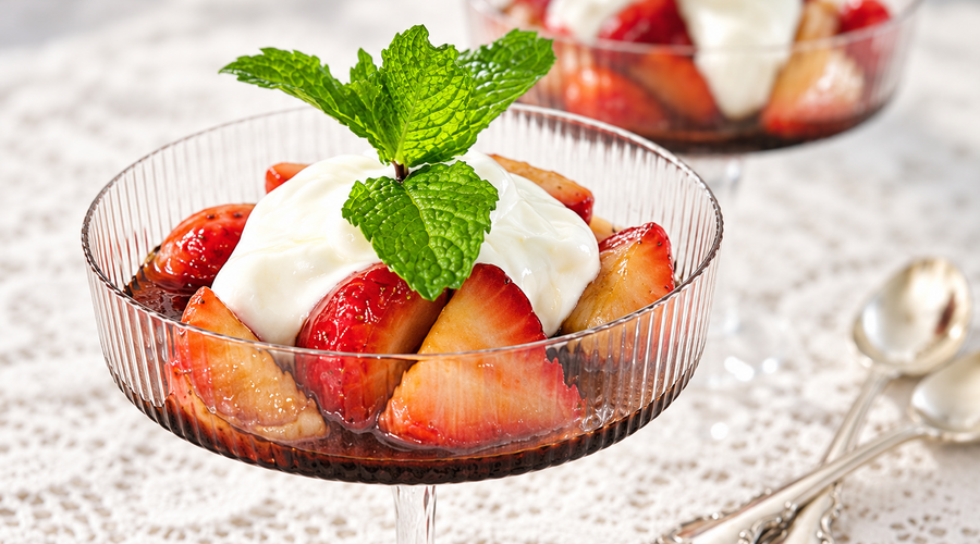 Strawberries with Walnut & Whiskey Sugar and Balsamic Vinegar