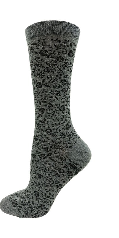 Key Socks Key Women's 6220 Design Floral Grey 6-10 Cotton Sock