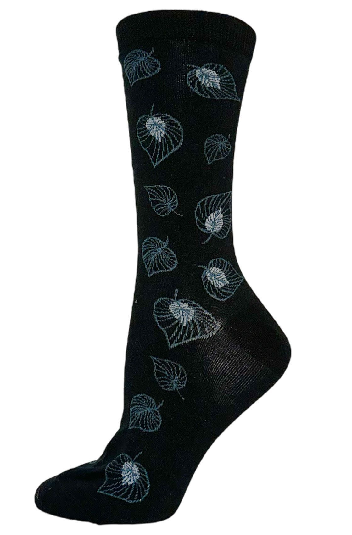 Key Socks Key Femmes 6243 Design Feuille Noir 6-10 Bas Coton