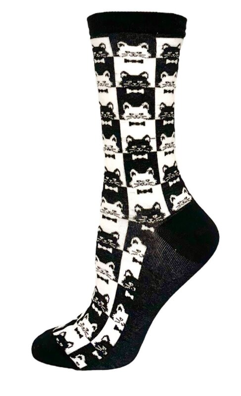 Key Socks Key Women's 6245 Design Cats Black 6-10 Cotton Sock