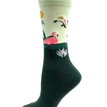 Key Socks Key Femmes 6254 Design  Flamant Jungle Vert 6-10 Bas Coton