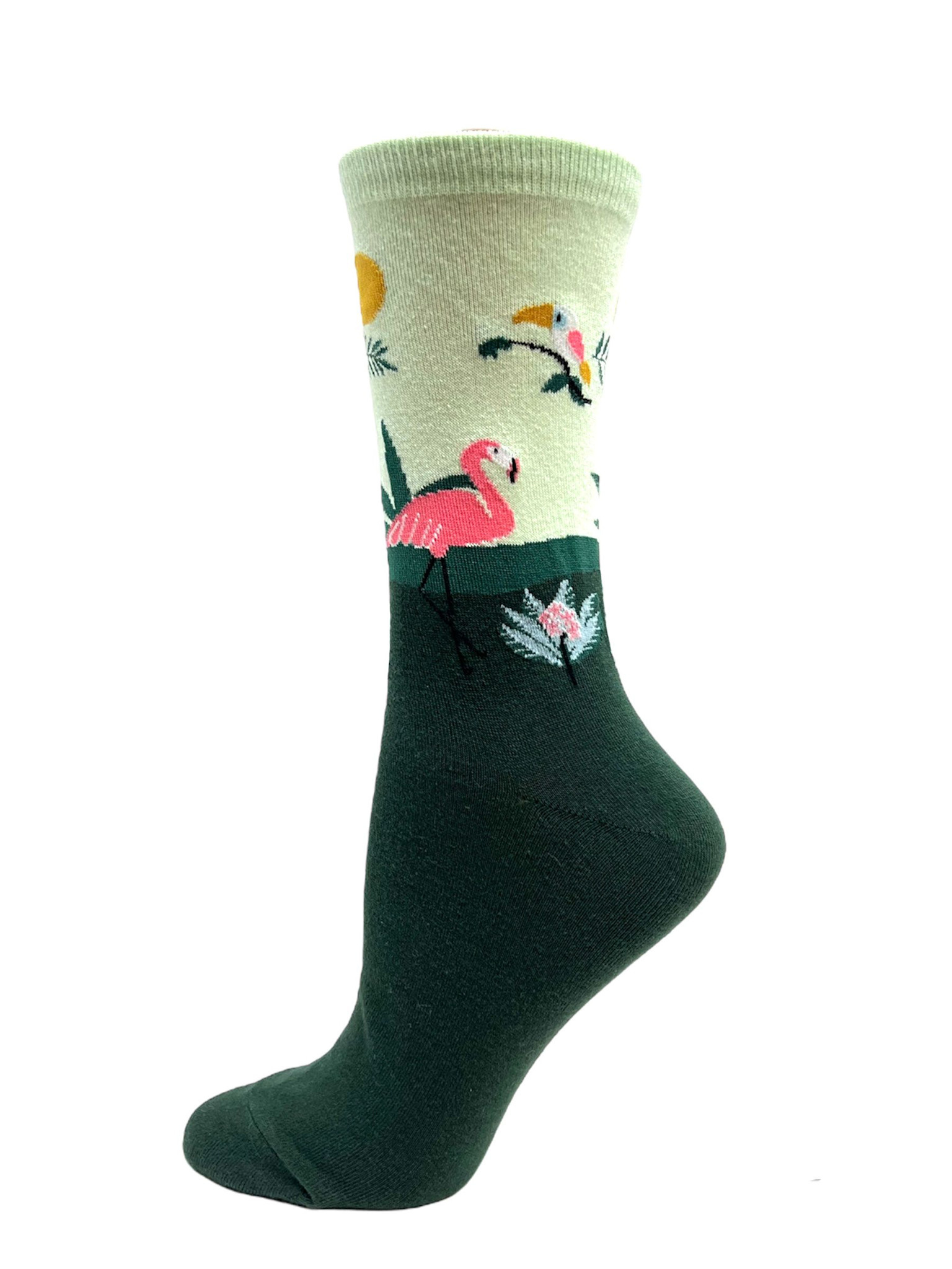 Key Socks Key Women's 6254 Design Flamingo Jungle Green 6-10 Cotton Socks