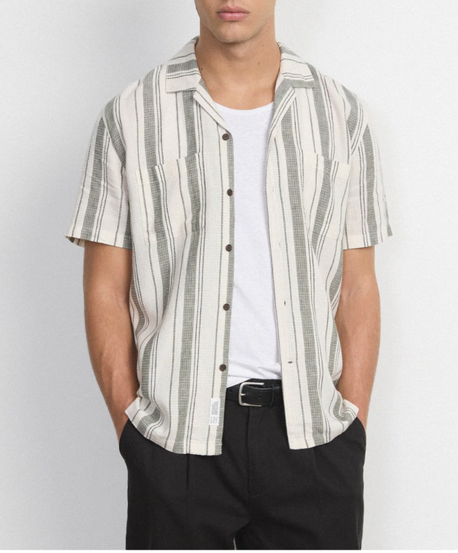 Frank And Oak Frank And Oak Men's Striped Camp Collar 1110784