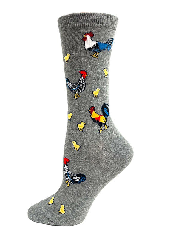 Key Socks Key Women's 6253 Design Chicken Grey 6-10  Cotton Socks