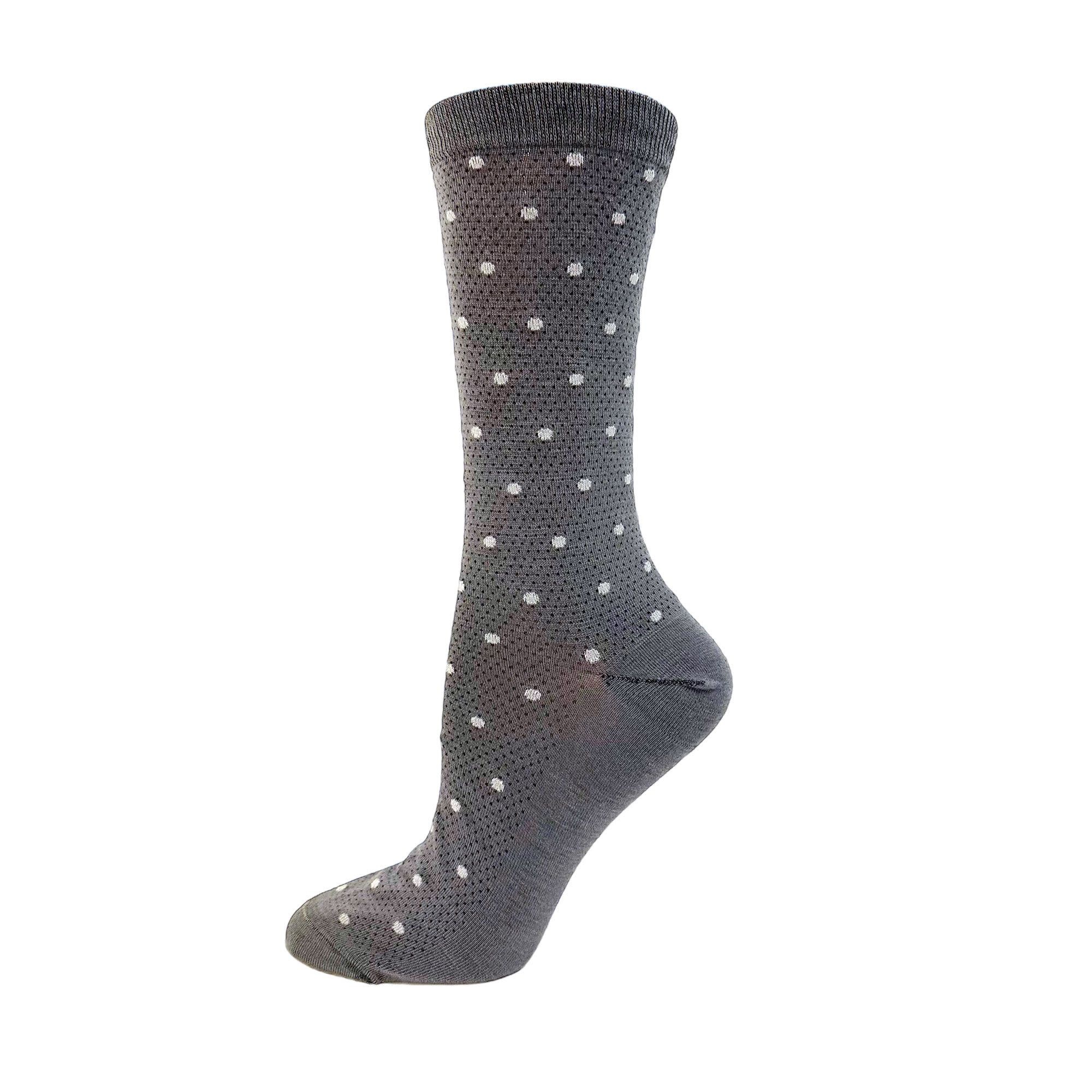 Key Socks Key Women's 6320 Design  Dots Grey 6-10 Bamboo Socks